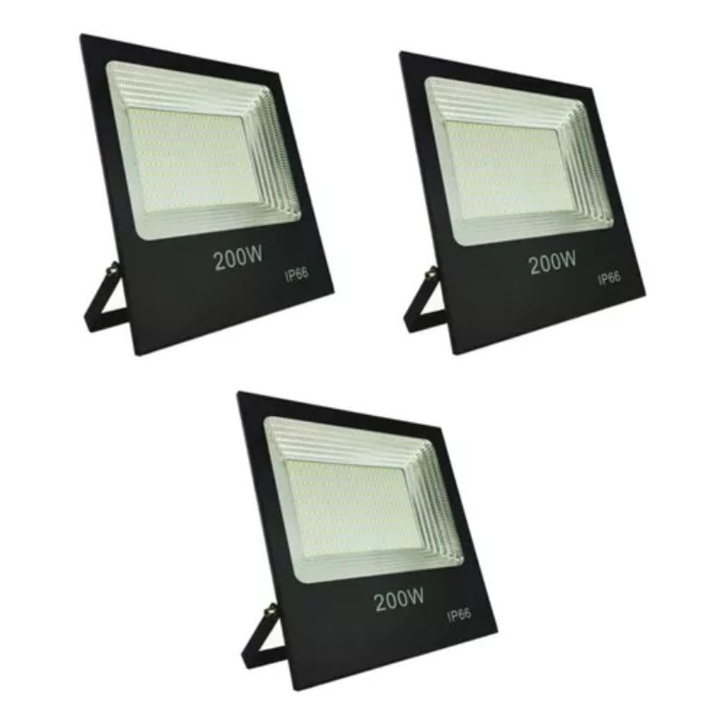 GENERICO - Pack X3 Focos 200w Reflector Led Luz Exterior Canchas Ip66