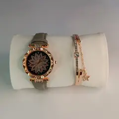 GENERICO - Reloj diseño estrellado y pulsera oro rosa a la moda para mujer