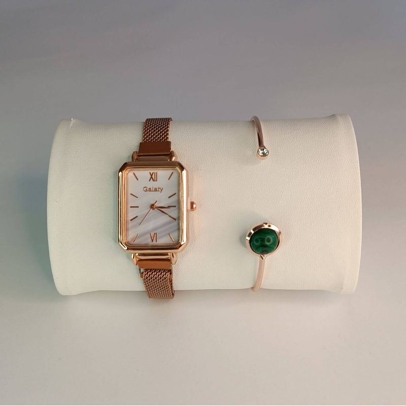 GENERICO - Reloj y pulsera elegante a la moda vintage para mujer en oro rosa