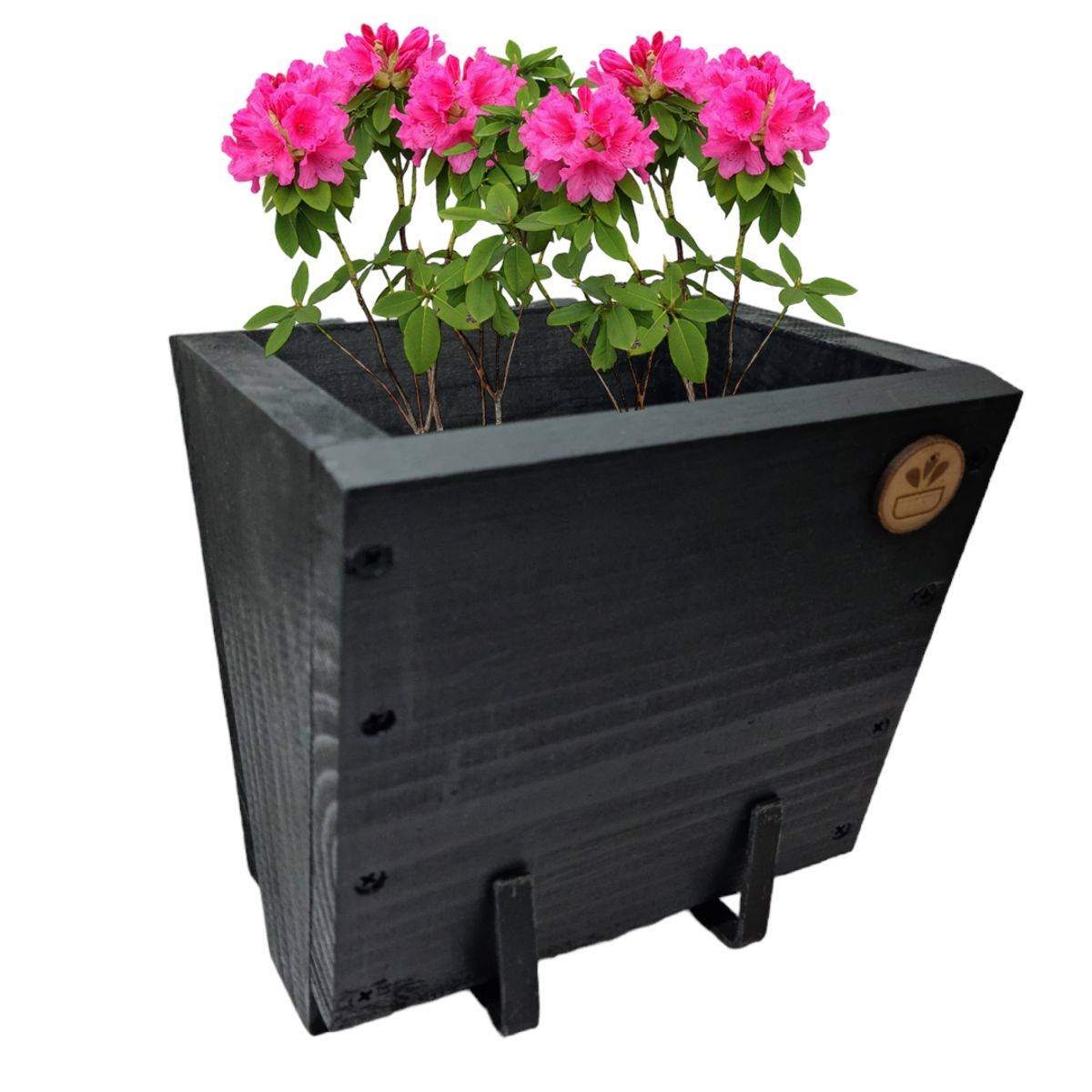 GENERICO - MACETERO BALCONERA DE MADERA CON GANCHOS 20 CM NEGRO