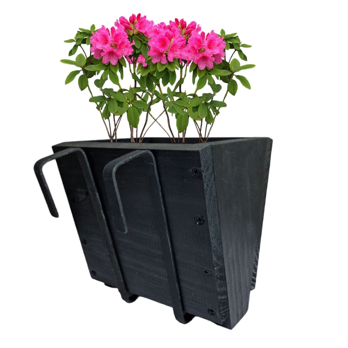 GENERICO - MACETERO BALCONERA DE MADERA CON GANCHOS 20 CM NEGRO