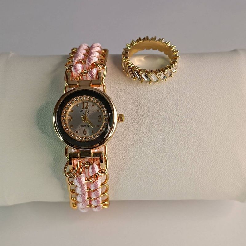 GENERICO - Reloj de pulsera trenzada y lindo anillo de moda juvenil para dama