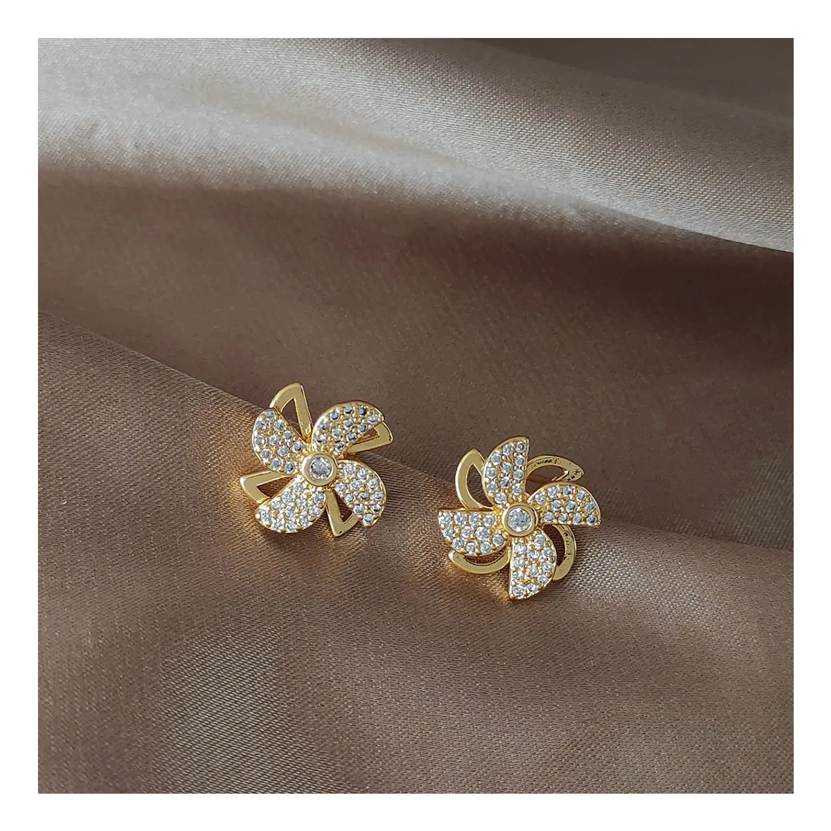 ZG JOYAS - Aros Molino Viento Giratorio Aguja Plata S925 En Oro 14k