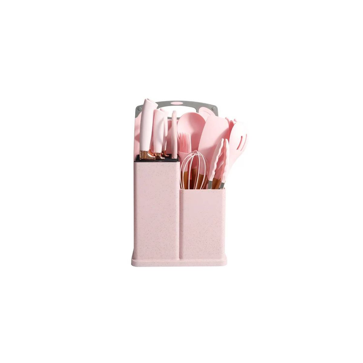 GENERICO - Juego Utensilios Silicona Con Soporte Madera 19 Piezas Cocina Rosa