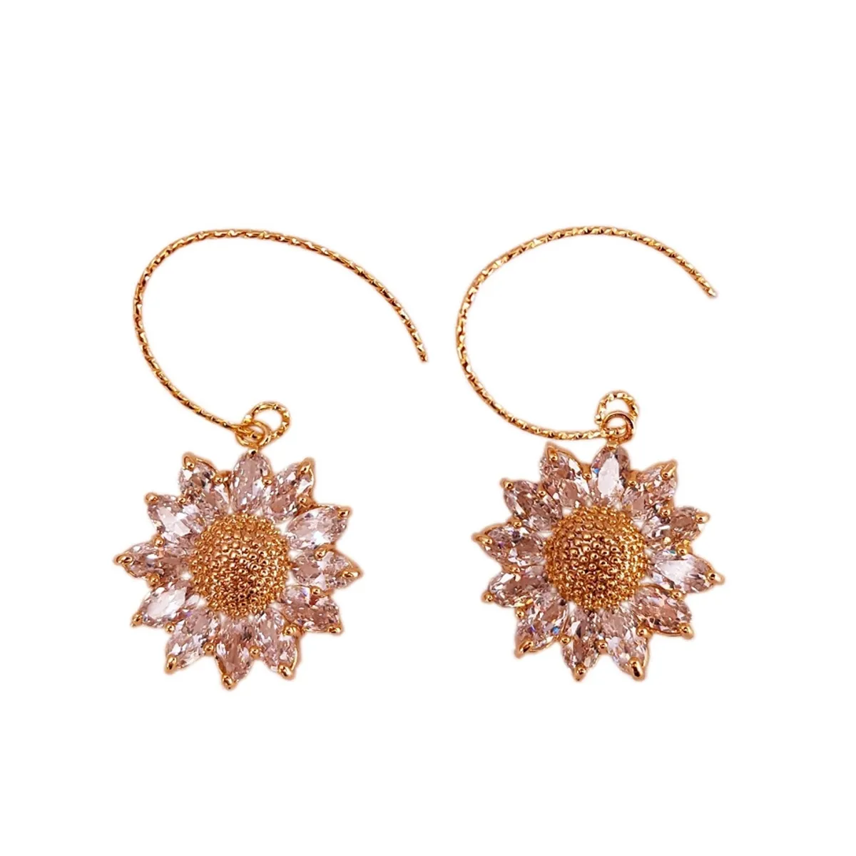 ZG JOYAS - Aros Pendientes Girasol Zirconias Galvanizado En Oro 14k