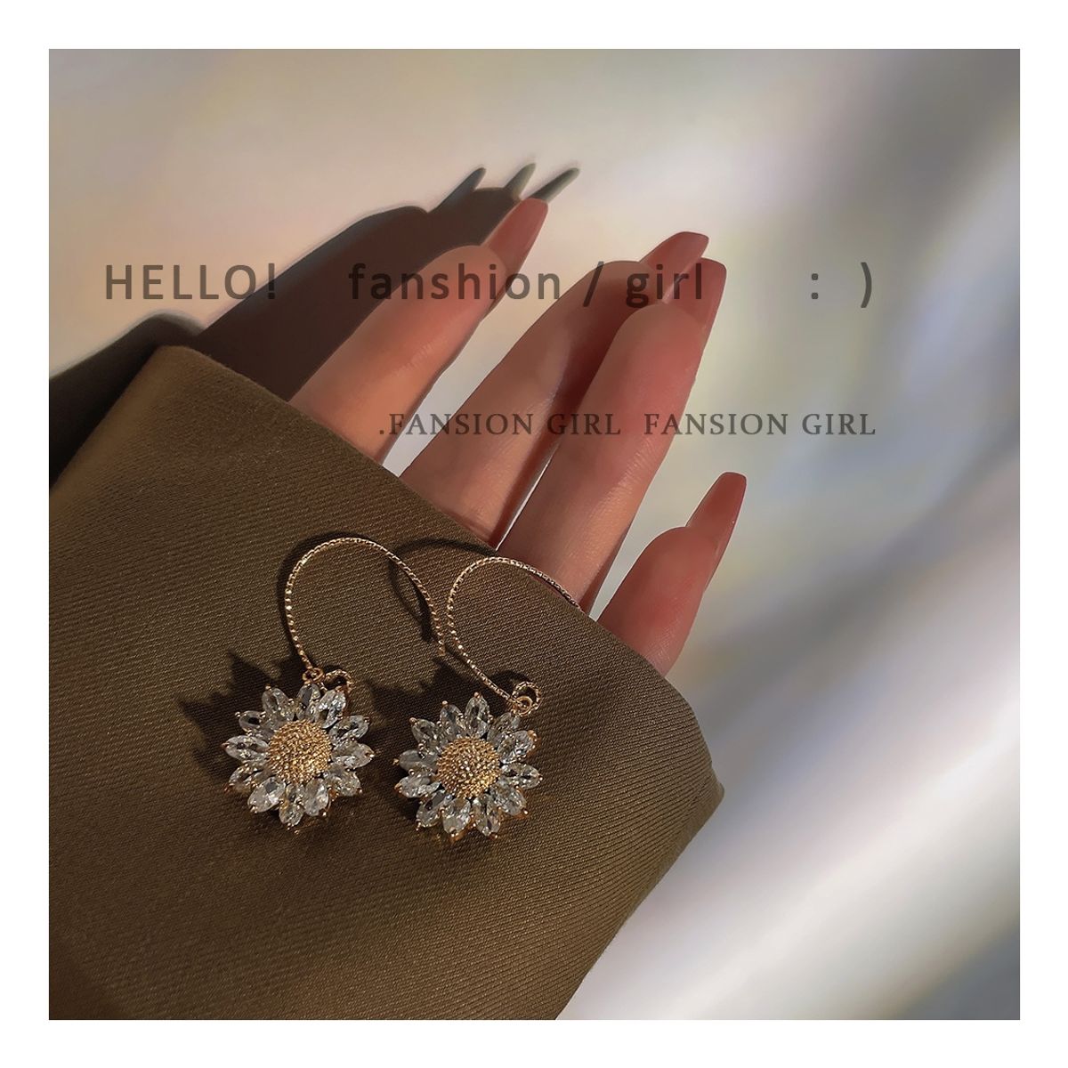 ZG JOYAS - Aros Pendientes Girasol Zirconias Galvanizado En Oro 14k