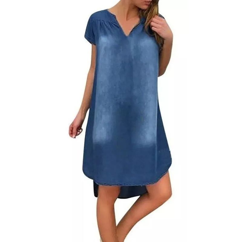 NOVAHUS - Vestido De Verano Cuello V De Mezclilla Largo Mujeres
