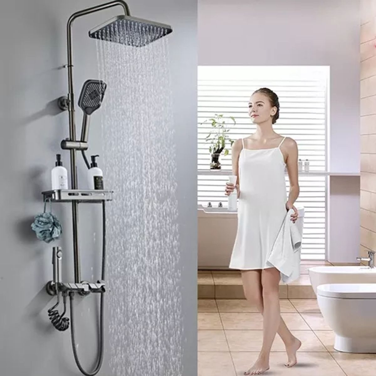 AIZO - AIZO Ducha Latón Presurizada + Luz Ambiente Plata