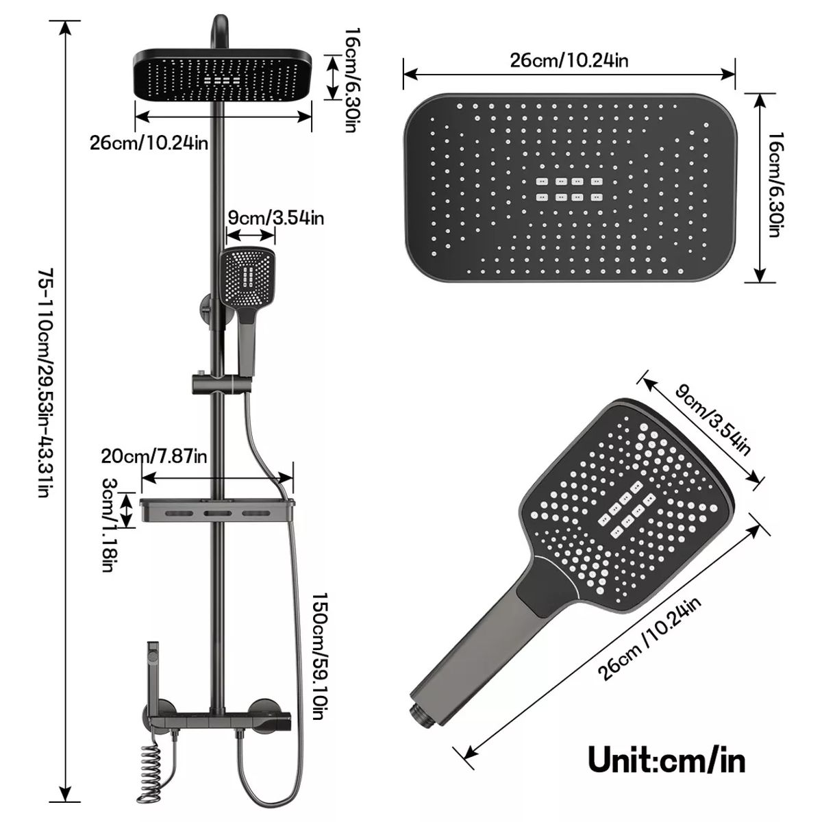 AIZO - AIZO Ducha Latón Presurizada + Luz Ambiente Plata