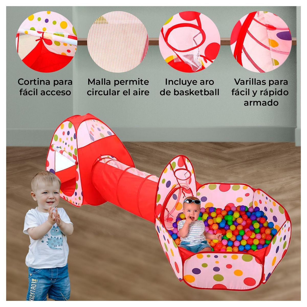 GLOBAL LATIN GROUP - Carpa Piscina Castillo TúnelPara Niños 3 En 1 - Azul