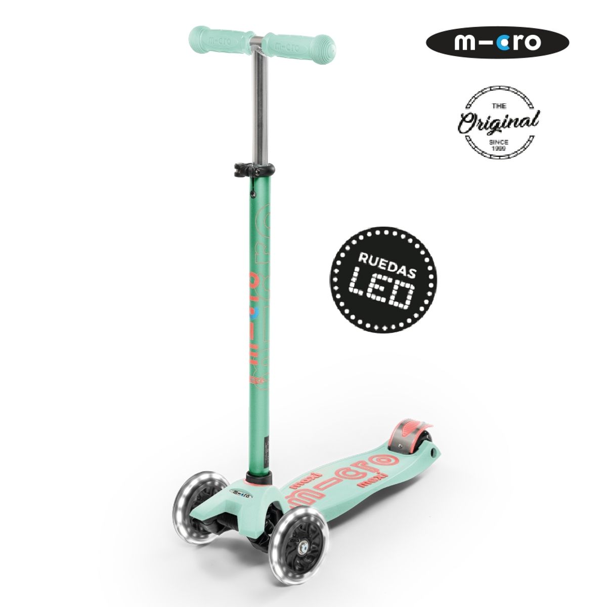 MICRO - Scooter Micro Maxi Deluxe LED Menta, Niños 5 a 12 años