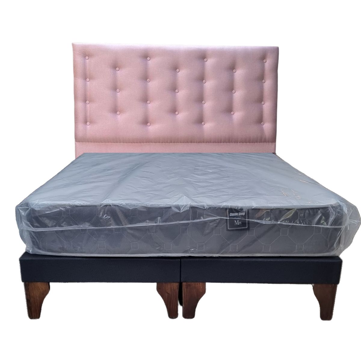 GENERICO - Cama Europea 2 Plazas + Respaldo Palo Rosa Lino A Piso+ Colchón Resort