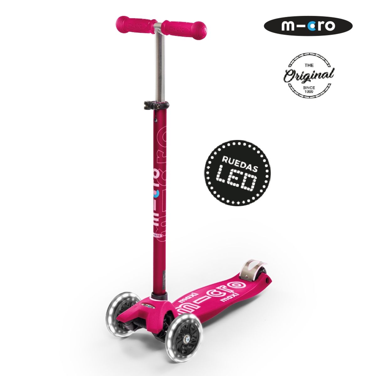 MICRO - Scooter Micro Maxi Deluxe LED Rosado, Niños 5 a 12 años