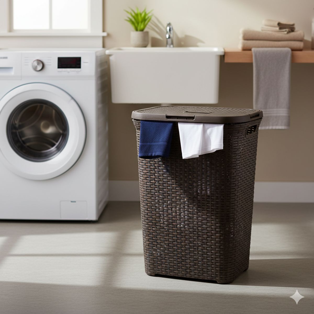 MP - Cesto Canasto Para Ropa Ratan 60 Litros Con Tapa