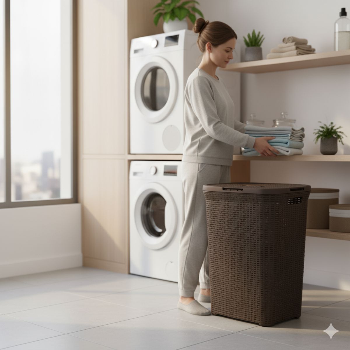 MP - Cesto Canasto Para Ropa Ratan 60 Litros Con Tapa