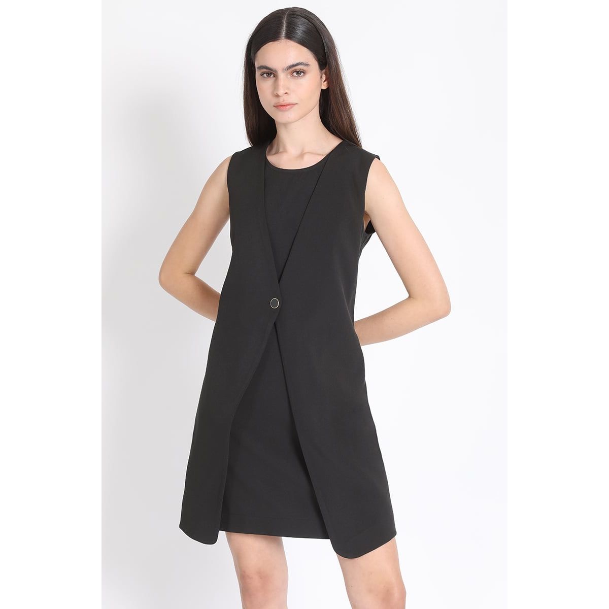 LIOLA - Vestido Corto Chaqueta Sobrepuesta, Negro Liola