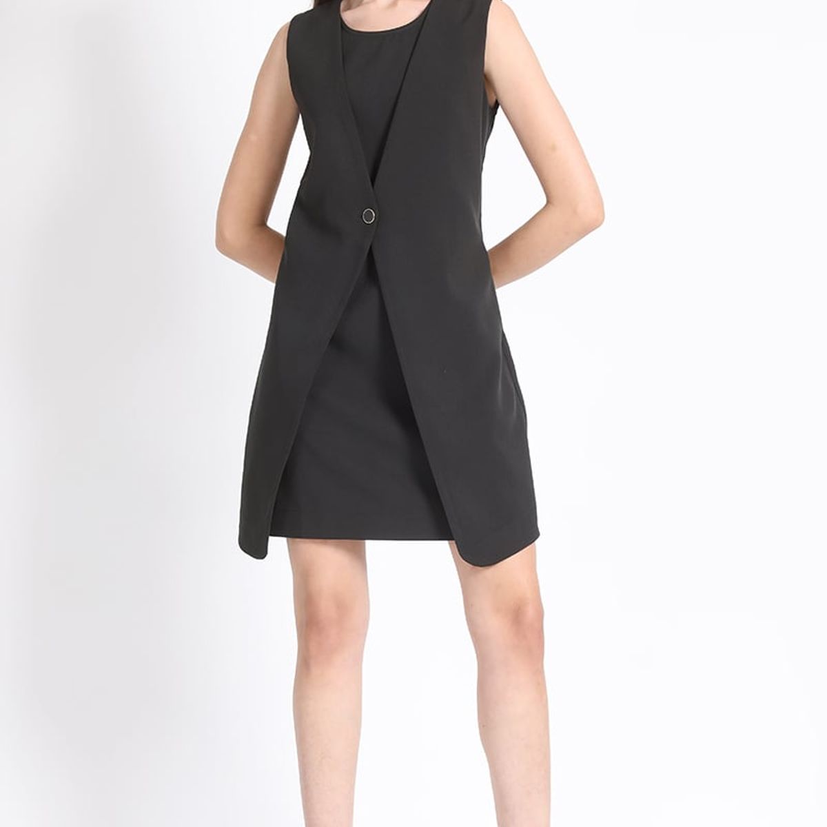 LIOLA - Vestido Corto Chaqueta Sobrepuesta, Negro Liola