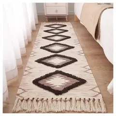 COMPRAPO - Bajada de Cama o Piecera Kelim Estilo Boho Crudo y Tierra 190x60 Cm