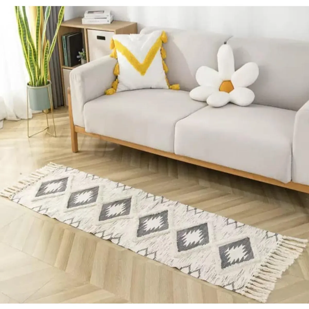 COMPRAPO - Bajada de Cama o Piecera Kelim Estilo Boho Crudo y Gris 190x60 Cm