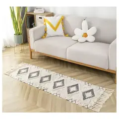 COMPRAPO - Bajada de Cama o Piecera Kelim Estilo Boho Crudo y Gris 190x60 Cm