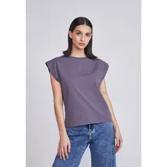 SIOUX - Polera Mujer Brillos Hombros Gris