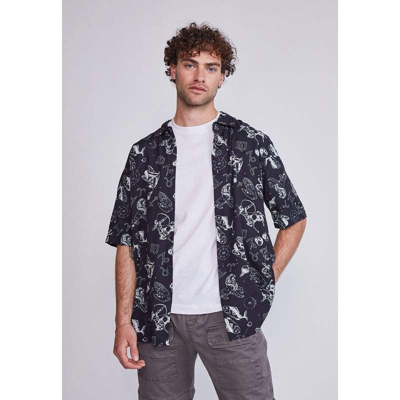 SIOUX - Camisa Hombre Full Raport Viscosa Negro Sioux