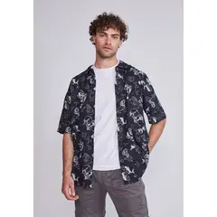 SIOUX - Camisa Hombre Full Raport Viscosa Negro