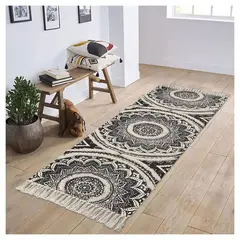 COMPRAPO - Bajada de Cama o Piecera Kelim Estilo Boho Mandala Black 190x60 Cm