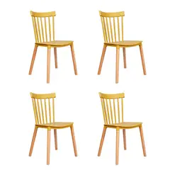 GENERICO - Silla plástica madera Creta amarilla 4 unidades Bighouse