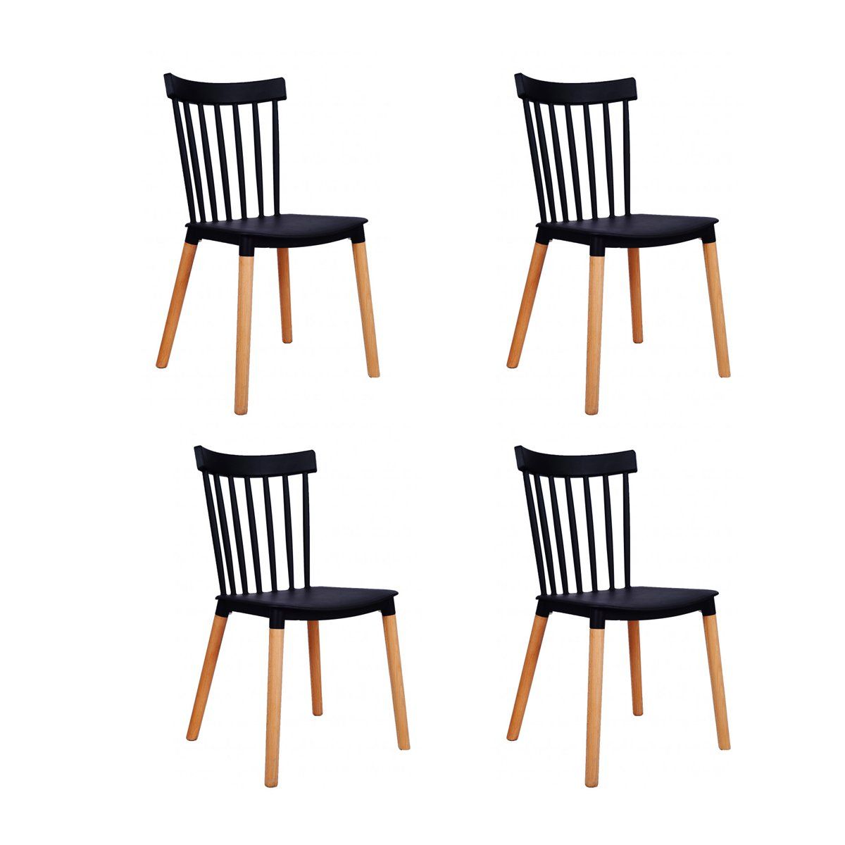 GENERICO - Silla plástica madera creta negra 4 unidades Bighouse