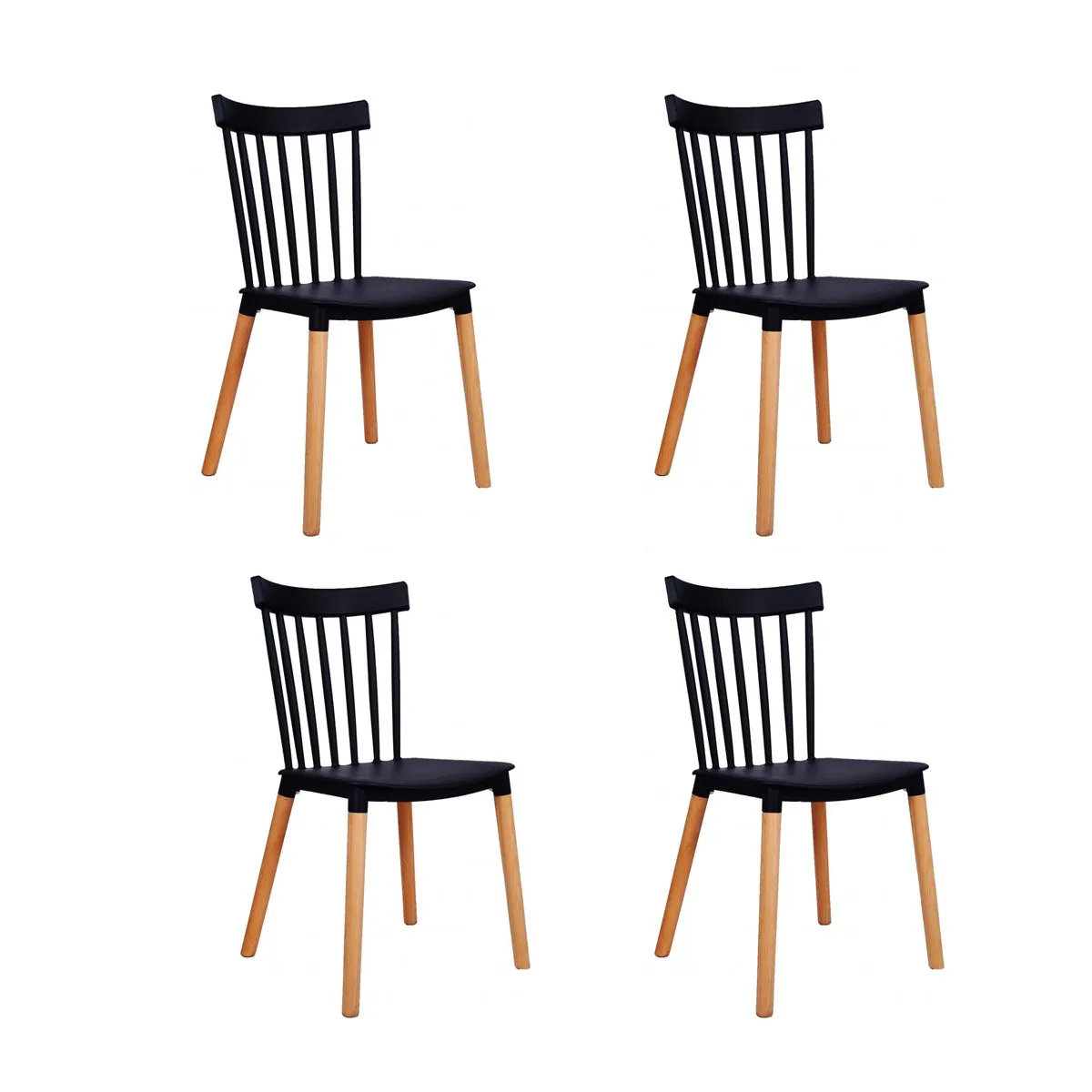 GENERICO - Silla plástica madera creta negra 4 unidades Bighouse