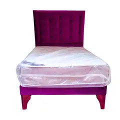 GENERICO - Cama Europea 1.5 Plazas + Respaldo Morado A Piso + Colchón Resorte