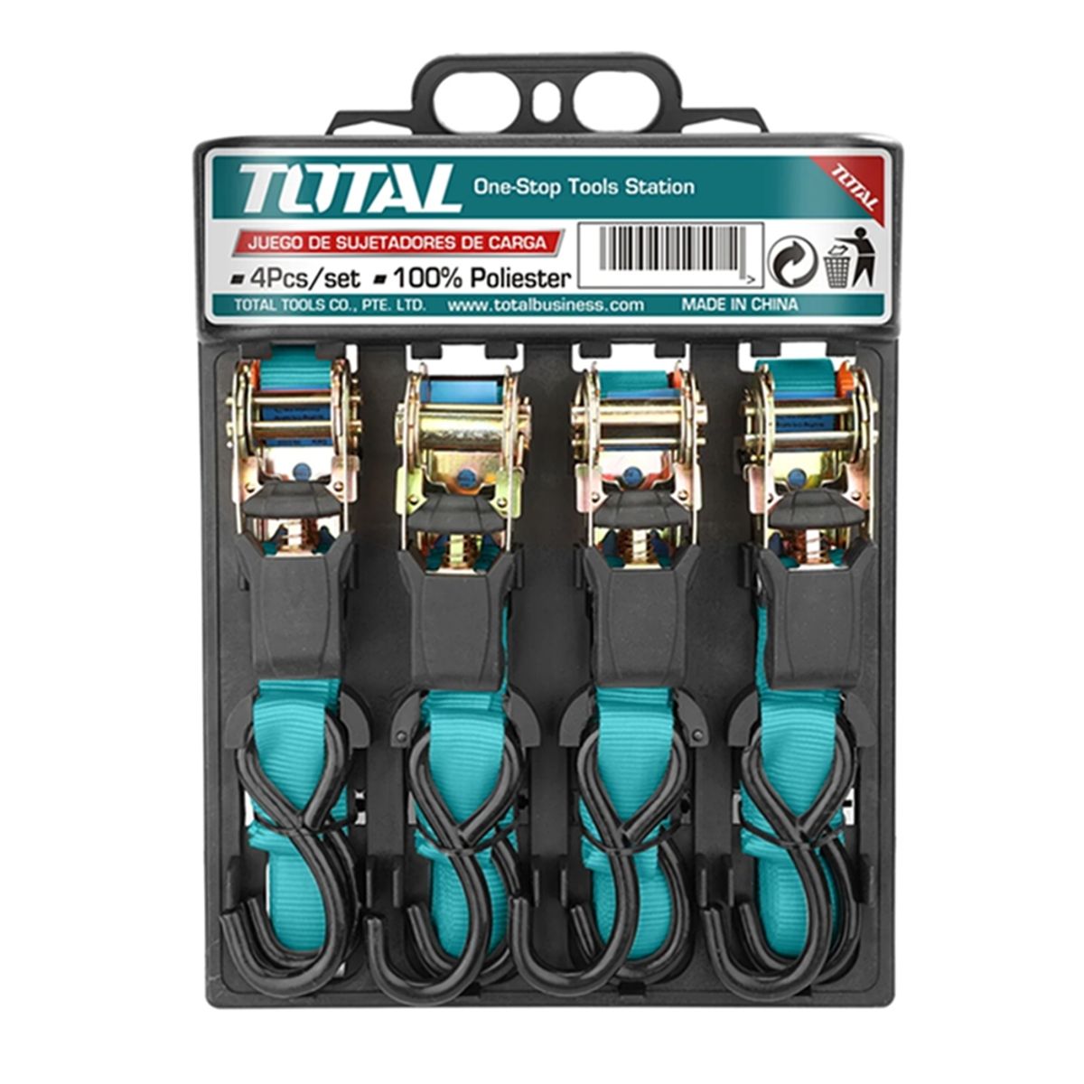 TOTAL TOOLS - Juego 4 Eslinga Cinta Amarre Con Ratchet 6m X 25mm Total
