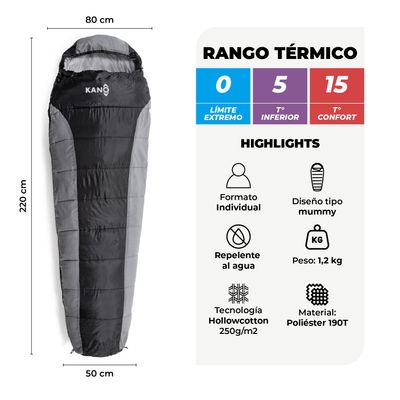 Imagen 2 del producto Saco de Dormir El Plomo 0 / 5 / 15°C 1,2 Kg Gris