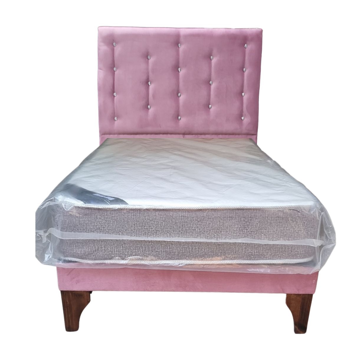 GENERICO - Cama Europea 1.5 Plazas + Respaldo Palo Rosa A Piso + Colchón Resorte