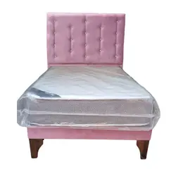 GENERICO - Cama Europea 1.5 Plazas + Respaldo Palo Rosa A Piso + Colchón Resorte