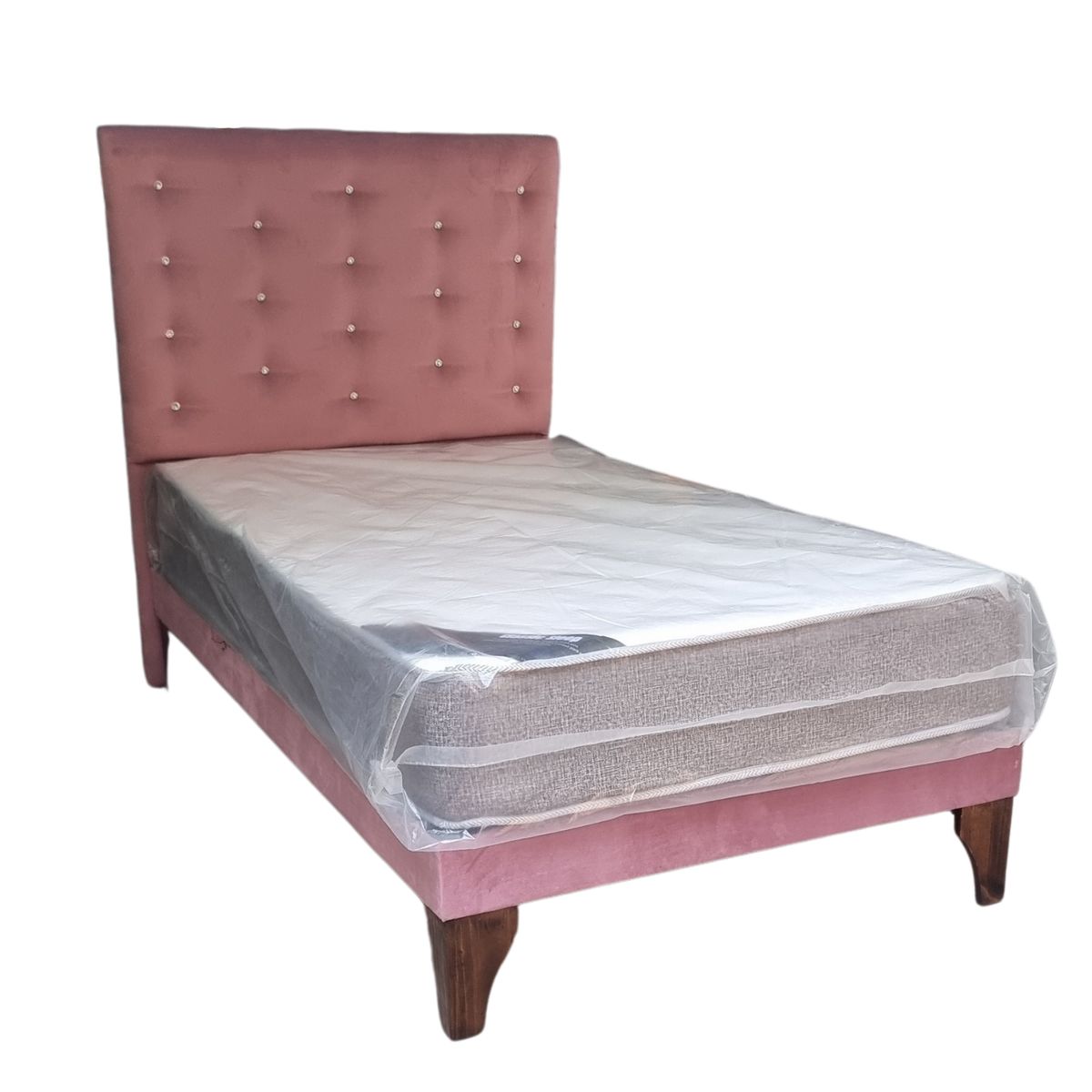 GENERICO - Cama Europea 1.5 Plazas + Respaldo Palo Rosa A Piso + Colchón Resorte