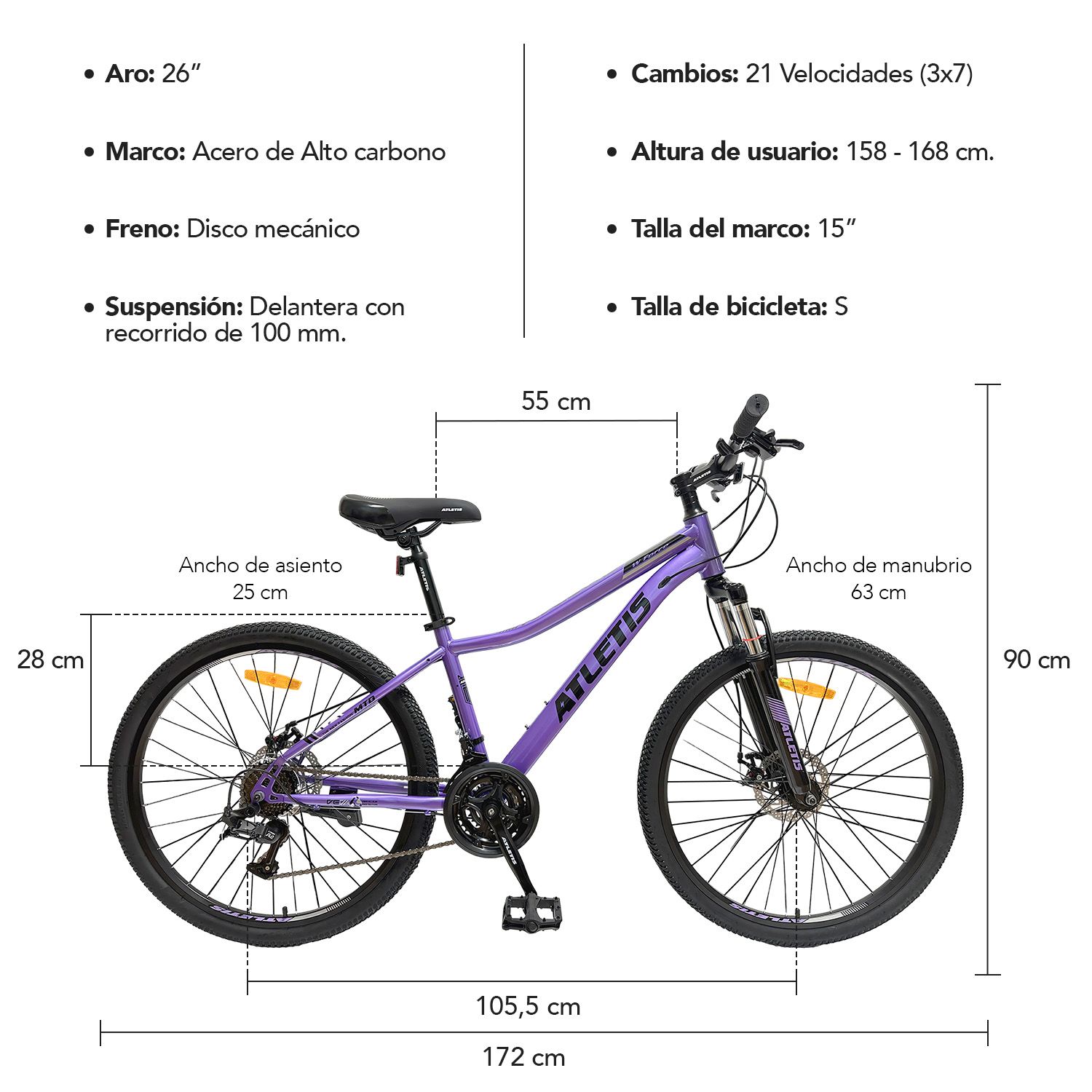 ATLETIS Bicicleta Mountain Bike W Force Morada Aro 26 Atletis