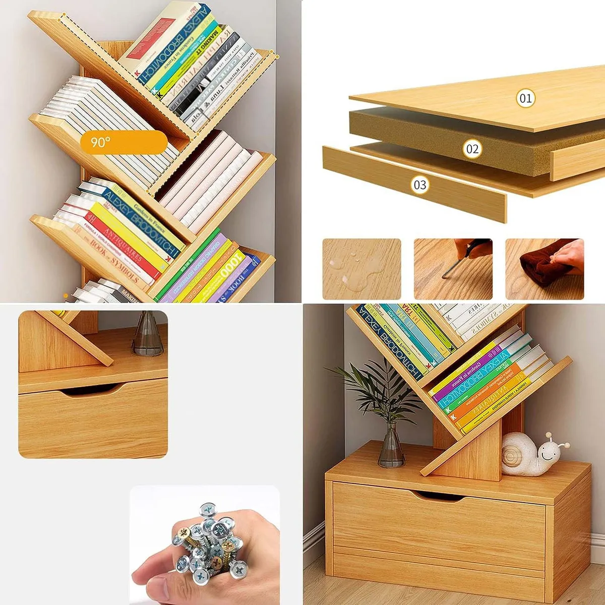 CRUSEC - Estanteria Librero de Arbol 12 Niveles Moderno con Cajón