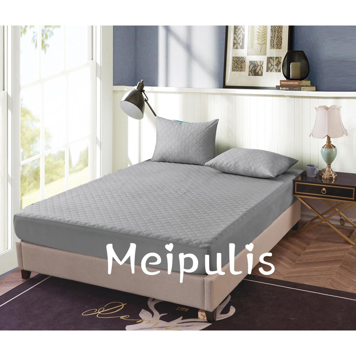 GENERICO - Cubrecolchon Impermeable 2 Plazas Gris