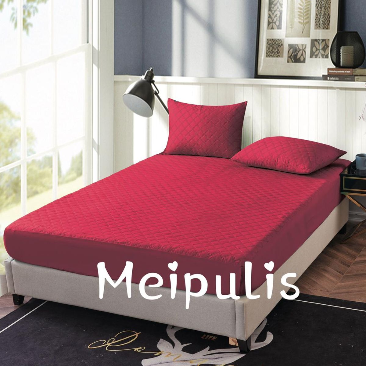 GENERICO - Cubrecolchon Impermeable 2 Plazas Burdeo