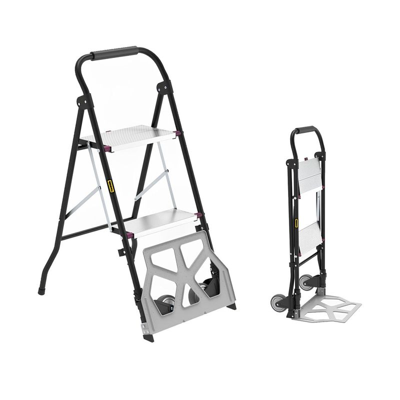 CASATUA - Escalera Plegable 2 Peldaños y Carro de Carga Yegua 2 en 1