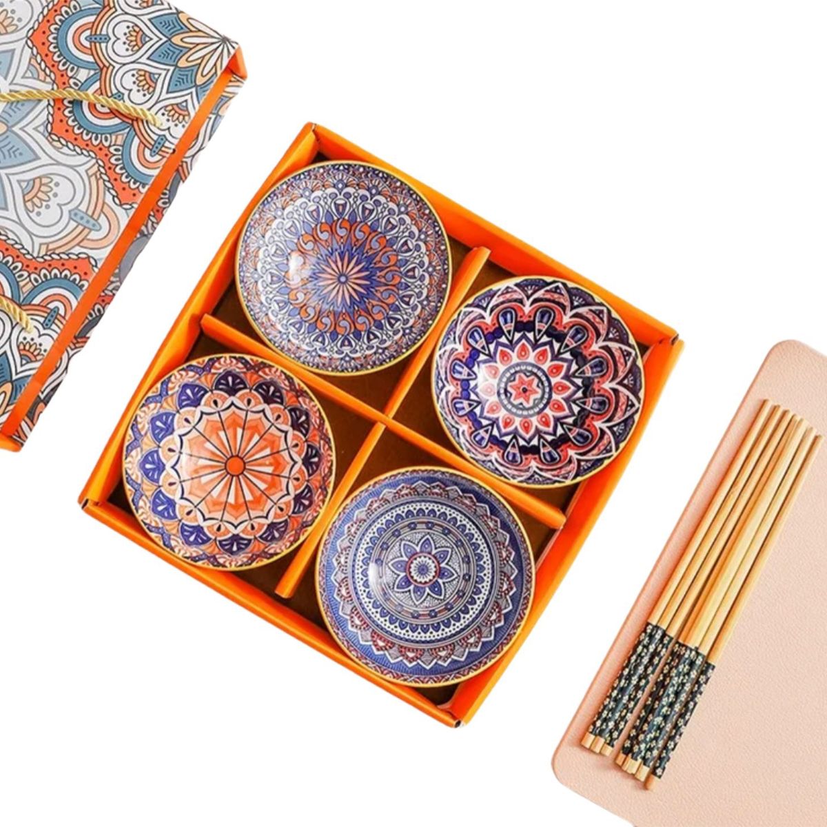 MAILYDEAS HOGAR Y MAS - Set de 4 Bowl de cerámica con palillos