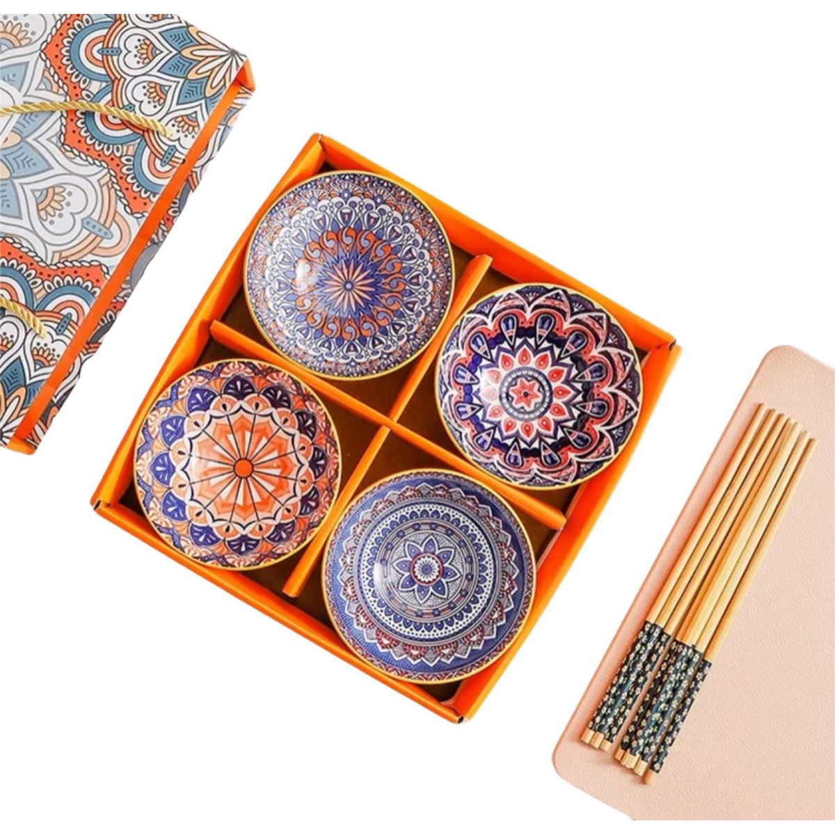 MAILYDEAS HOGAR Y MAS - Set de 4 Bowl de cerámica con palillos