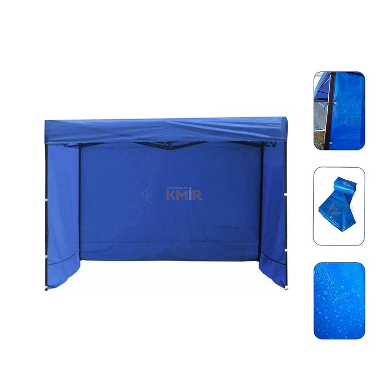GENERICO - Lona Pared Lateral Para Toldo 3x3 Azul Con Ojetillos Metálicos