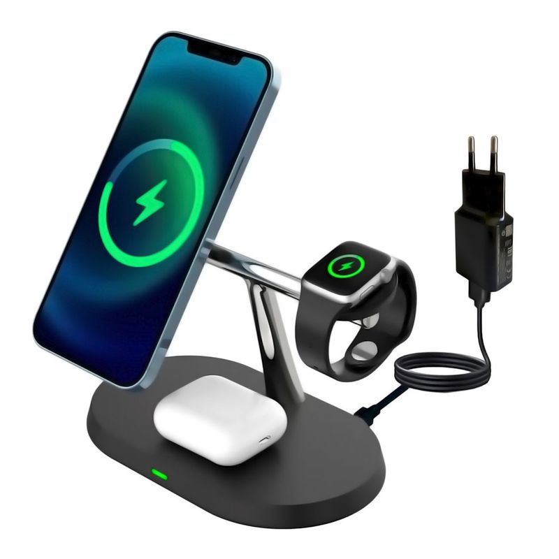 GENERICO - Estacion Carga Inalámbrica Para iPhone 3 En 1 Con Cargador Muro