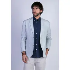 FEROUCH - Blazer Lino Striped Azul