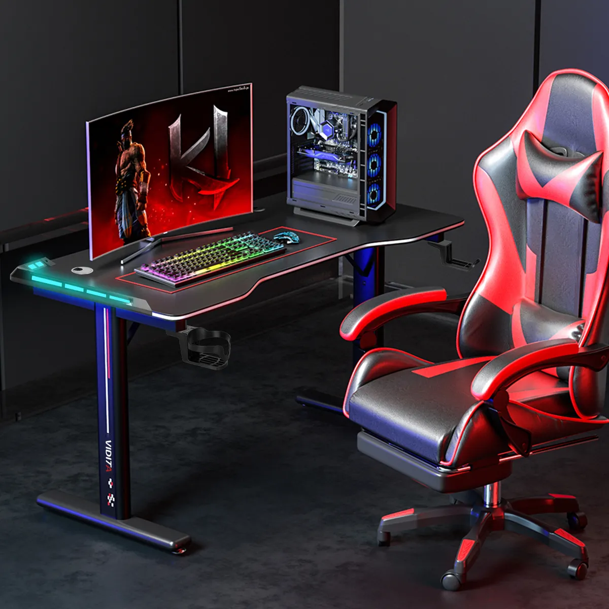 VIDITA - Escritorio Gamer Profesional T-RGB 120cms con Luces