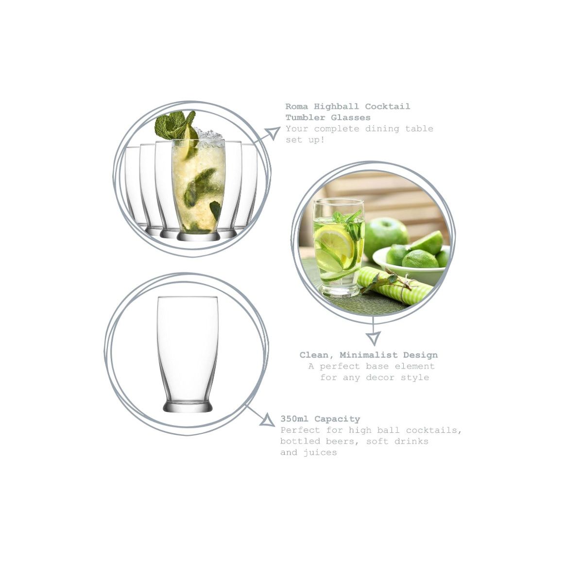 LAV - Vasos de Agua Bebida y Cóctel Vidrio Premium Lav X6 350cc