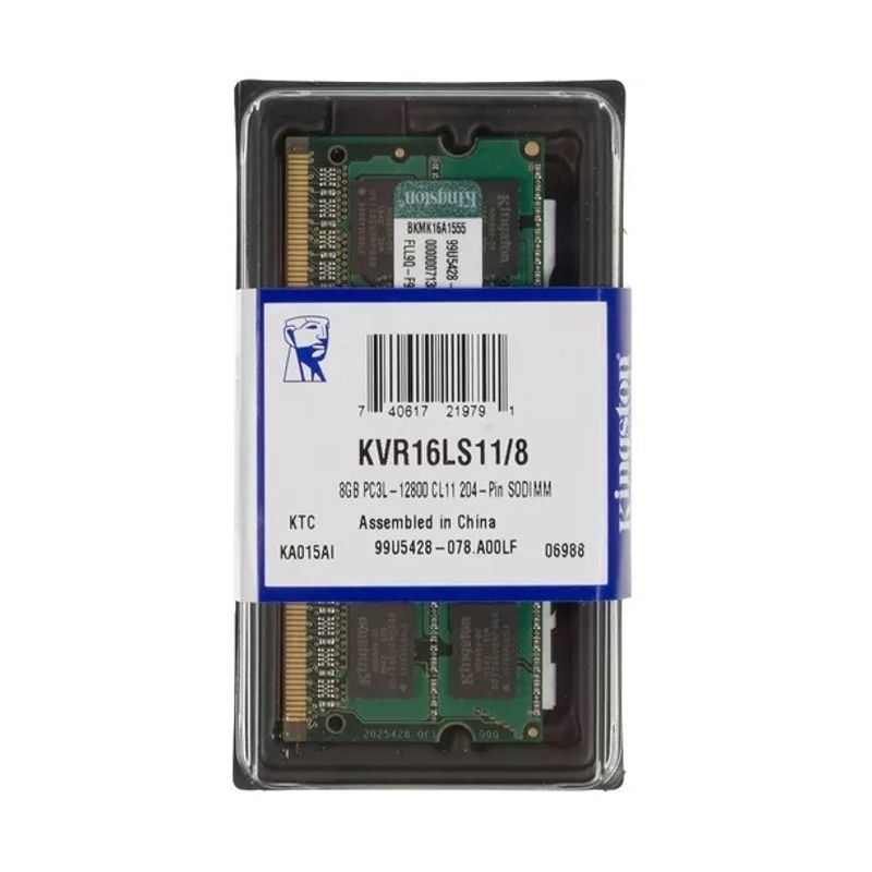 KINGSTON - Memoria Ram Notebook 8gb ddr3L 1600Mhz Kingston Sodimm KVR16LS11/8